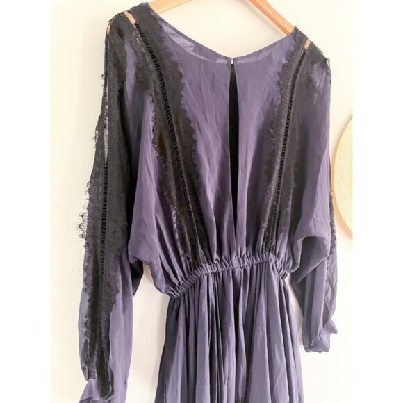 LoveShackFancy | Noelle Mini Dress | 100% Silk Lace Trim | Navy & Black | Sz S - Picture 7 of 13